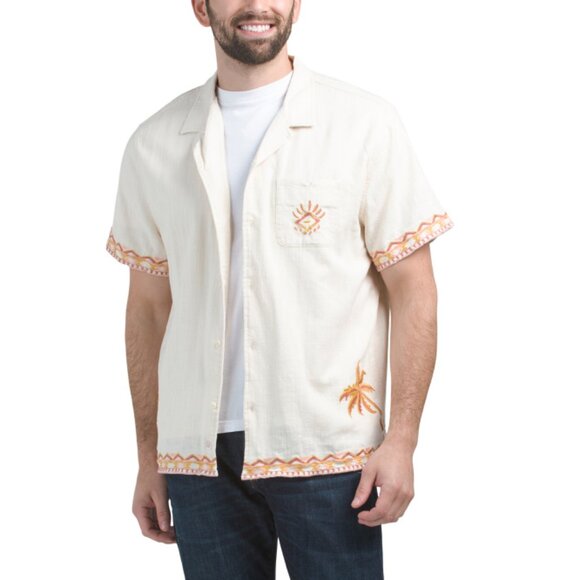 MARINE LAYER Natural/pink Embroidered Resort Shirt